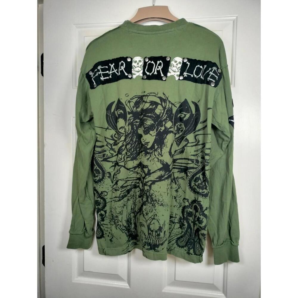 VTG Blac Label Premium Living Dead Society Long Sleeve Shirt XL Green Y2K Grunge - Picture 2 of 15